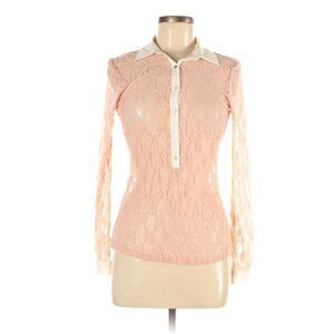 Zara Lace Shirt Size M Peach White Collar Cuffs Button Front Kawaii Fairy Pastel